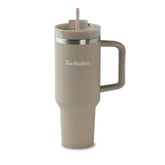 Tim Hortons 40oz Beige Stainless Steel Tumbler with Handle and Straw