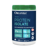 Organika Whey Protein Isolate Powder with Added Collagen Peptides and Probiotics for Easy Digestion- 21g of Protein, 5g of Fibre- Helps Build Strength and Lean Muscle + Aids Recovery- Unflavoured-580g