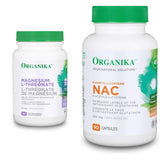 Organika Magnesium L-Threonate- High Absorption to Boost Magnesium Levels- 90vcaps & NAC (N-Acetyl-L-Cysteine) 500mg- Supports Antioxidant Glutathione Levels