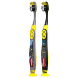 Colgate Kids Full Size Toothbrush (2 Pack) with Extra Soft Bristles, Cheek and Tongue Scraper, Batman Design, Suction Cup Base - Gentle for Children, Kids Toothbrush for Oral Care