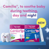 Boiron Camilia Baby Teething Medicine, 15 drinkable unit-doses (1 ml each). Camilia used for pain, restlessness, irritability and diarrhea due to teething. Benzocaine-Free and Preservative-Free, No Sugar, No Dye. 1 to 30 months.