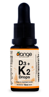 Orange Naturals - Vitamin D3+K2 Drops 250IU 15ml, 75-Day Supply - Natural Orange Flavour - Support Bone, Teeth Health, Maintain Muscle, Enhanced Absorption and Prevent D Deficiency Cholecalciferol