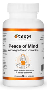 Orange Naturals - Peace of Mind, Ashwagandha KSM-66 and L-theanine, 60 Capsules 30-Day Supply - High-Concentration 300mg Ashwagandha and L-Theanine 100mg for Relaxation and Focus - Vegan & Non-GMO