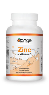 Orange Naturals Zinc + Vitamin C, 90 Veg Capsules, 90-Day Supply, With 50mg Zinc & 400mg Vitamin C, Support Overall Wellness & Skin Vitality, No Gluten or GMO, Easy-to-Swallow, Antioxidant Protection