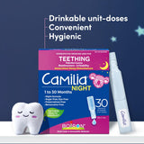 NEW Boiron Camilia Night 30 unit-doses. Homeopathic medicine used to relieve pain, restlessness, irritability due to teething, and associated sleep disturbances. From 1 to 30 months.
