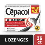Cepacol Extra Strength, Fast and Effective Relief for Sore Throats, Sugar Free, Cherry, Mega Value Pack, 36 Count