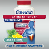 Gaviscon Extra Strength Tablets - Less Sugar, Zesty Mint, 120-Count - Chewable Foaming Antacid Tablets for Day and Night Heartburn Relief, Acid Reflux & GERD - Free from Aluminum, Lactose and Gluten