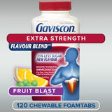 Gaviscon Extra Strength Flavour Burst Tablets - 120 Count - Chewable Foaming Antacid Tablets for Day and Night Heartburn Relief, Acid Reflux and GERD Relief, Fruit Blast - Free of Aluminum, Lactose and Gluten