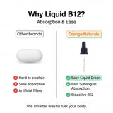 Orange Naturals Vitamin B-12 Liquid Drops, 15 ml, 300-Day Supply, Methylcobalamin 500mcg – Tasty Blueberry Flavor, Promotes Daily Vitality and Wellness – Vegan, Non-GMO, Made in Canada, Easy-to-Use