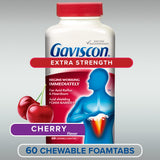 Gaviscon Extra Strength Tablets - 60 Count - Chewable Foaming Antacid Tablets for Day and Night Heartburn Relief, Acid Reflux and GERD relief, Cherry - Free of Aluminum, Lactose and Gluten