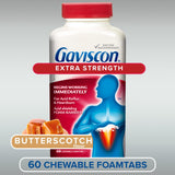 Gaviscon Extra Strength Tablets - 60 Count - Chewable Foaming Antacid Tablets for Day and Night Heartburn Relief, Acid Reflux and GERD relief, Butterscotch - Free of Aluminum, Lactose and Gluten