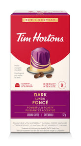 Tim Hortons Dark Lungo Capsules, Nespresso Original Line Compatible Capsules, 10 Count
