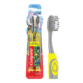 Colgate Kids Full Size Toothbrush (2 Pack) with Extra Soft Bristles, Cheek and Tongue Scraper, Minecraft Design, Suction Cup Base - Gentle for Children, Kids Toothbrush for Oral Care