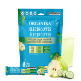 Organika Canadian-Made Electrolytes Powder with Vitamin C & Prebiotic Fibre - Sugar-Free Hydration Drink Mix - Cucumber Pear- 20 Single-Serve Sachets x 3.5g