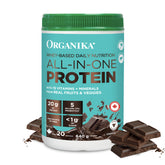 Organika All-in-One Chocolate Protein Powder with 20g Protein, 15 Vitamins & Minerals from Real Fruits & Veggies, 5 Billion CFU Probiotics, 4g Prebiotic Fiber, Digestive Enzymes, 1g Sugar - 640g