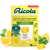 Ricola No Sugar Added Lemon Mint Herbal Cough Drops with Lemon Balm and Low Menthol for Everyday Throat and Voice Care - 18 Count - Throat Lozenges with No Sugar Added
