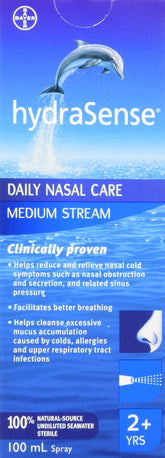 hydraSense Medium Stream Nasal Spray, Daily Nasal Care, 100% Natural Source Seawater, Preservative-Free, 100 mL