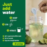 Organika Canadian-Made Electrolytes Extra-Strength Powder, NSF Certified, Lemon Lime Flavour, 1000 mg Sodium, Sugar-Free Hydration & Recovery, 180 g, 30 Servings