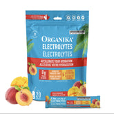 Organika Canadian-Made Electrolytes Powder with Vitamin C & Prebiotic Fibre - Sugar-Free Hydration Drink Mix - Peach Paradise - 20 Single-Serve Sachets x 3.5g