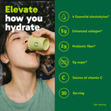 Organika Canadian-Made Electrolytes + Enhanced Collagen - Daily Hydration Powder with 5g of Collagen for Hair, Skin and Nails, 100% of Daily Vitamin C, Wildberry Flavour, 360 g, 30 Servings