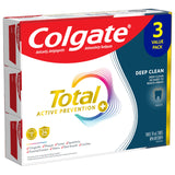 Colgate Total Active Prevention Plus Deep Clean Toothpaste, Anticavity Fluoride Toothpaste, Helps Clean Hard-to-Reach Areas and Freshens Breath, Mint, 3 Pack, 70 mL