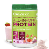 Organika All-in-One Plant Protein Powder – Strawberry – 22g Protein, 15 Vitamins & Minerals, 5 Billion CFU Probiotics, 1g Prebiotic Fibre, 0g Sugar – Complete Nutrient Source, Easy to Digest – 640g