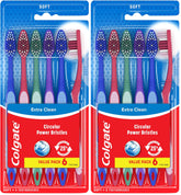 Colgate Extra Clean Manual Toothbrush - Soft Bristle Tooth Brush for Adults with Circular Power Bristles for Stain Removal and Tongue Cleaner - Comfortable Grip Handle, Variety Pack - 6 Count