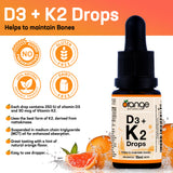 Orange Naturals - Vitamin D3+K2 Drops 250IU 15ml, 75-Day Supply - Natural Orange Flavour - Support Bone, Teeth Health, Maintain Muscle, Enhanced Absorption and Prevent D Deficiency Cholecalciferol