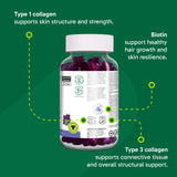 Organika Collagen Gummies with Biotin – 2500 mg Collagen Per Serving for Skin, Hair and Joint Health – Blueberry Bliss Flavour, Easy to Take – 90 Gummies