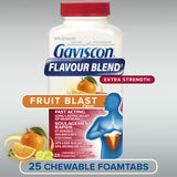 Gaviscon Extra Strength Tablets - Less Sugar, Fruit Blast, 25-Count - Chewable Foaming Antacid Tablets for Day and Night Heartburn Relief, Acid Reflux & GERD - Free from Aluminum, Lactose and Gluten