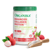 Organika Canadian-Made Enhanced Collagen Protein Powder- Lychee Flavour - Delicious flavour, High Protein Content - Hydrolyzed For Better Absorption – Grass-Fed, Non-GMO - 252g