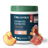 Organika Canadian-Made Electrolytes + Enhanced Collagen - Daily Hydration Powder with 5g of Collagen for Hair, Skin and Nails, 100% of Daily Vitamin C, Strawberry Peach Flavour, 600 g, 50 Servings
