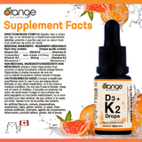 Orange Naturals - Vitamin D3+K2 Drops 250IU 15ml, 75-Day Supply - Natural Orange Flavour - Support Bone, Teeth Health, Maintain Muscle, Enhanced Absorption and Prevent D Deficiency Cholecalciferol