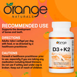 Orange Naturals - Vitamin D3+K2 with Organic Coconut Oil, 90 Softgels 90-Day Supply - Support Bone and Teeth Health, Maintain Muscle, Enhanced Absorption and Prevent D Deficiency Cholecalciferol