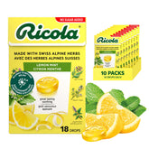 Ricola No Sugar Added Lemon Mint Herbal Cough Drops with Lemon Balm and Low Menthol for Everyday Throat and Voice Care - 180 Count - Throat Lozenges with No Sugar Added