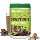 Organika All-in-One Plant Protein Powder – Chocolate – 22g Protein, 15 Vitamins & Minerals, 5 Billion CFU Probiotics, 1g Prebiotic Fibre, 0g Sugar – Complete Nutrient Source, Easy to Digest – 640g