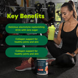Organika Canadian-Made Electrolytes + Enhanced Collagen - Strawberry Peach Flavour - Sugar-Free Hydration | 5g Protein + 100% of Daily Vitamin C - 360g, 30 Servings