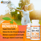 Orange Naturals - Vitamin D3+K2 with Organic Coconut Oil, 90 Softgels 90-Day Supply - Support Bone and Teeth Health, Maintain Muscle, Enhanced Absorption and Prevent D Deficiency Cholecalciferol