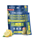Organika Electrolytes Powder with Magnesium – 3 Forms of Magnesium (Malate, Bisglycinate, L-Threonate) + Potassium, Vit B6, B12, D3 – Hydration & Muscle Recovery Support – Sugar-Free, Lemonade – 30 x 5g Sachets