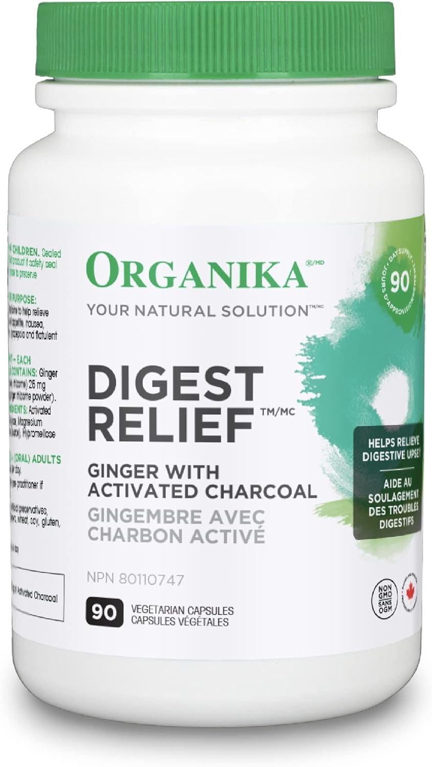 Canadian-Made Digest Relief- with Ginger and Activated Charcoal- Relief for Digestive Upset, 90 Count (Pack of 1)