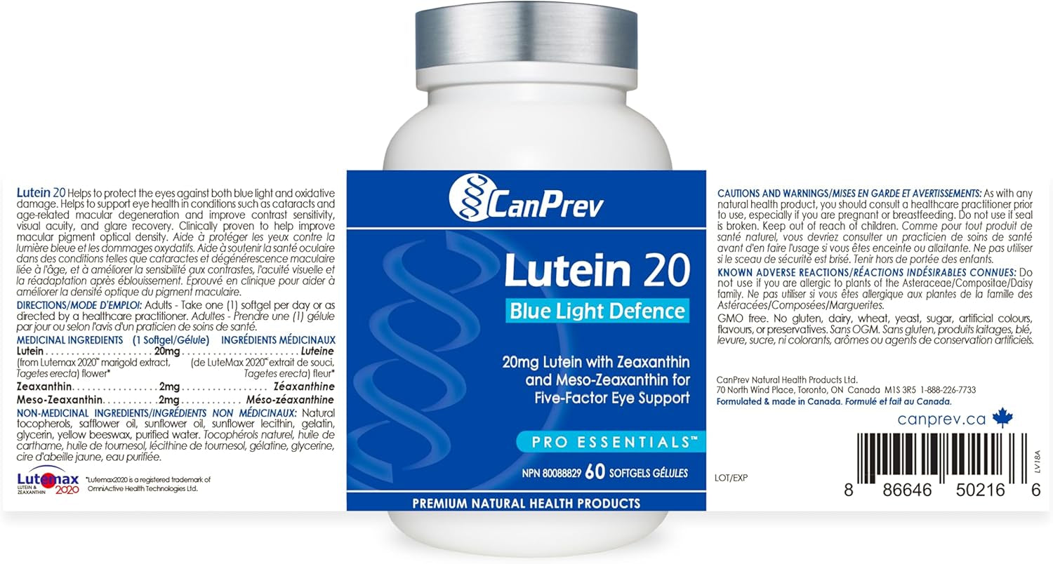Lutein 20Mg, 60 Softgels - Blue Light Defence for Eyes - Eye Vitamins with Lutein and Zeaxanthin - Eye Care Supplement - Supports Vision - Eye Vitamins for Adults - Eye Supplements