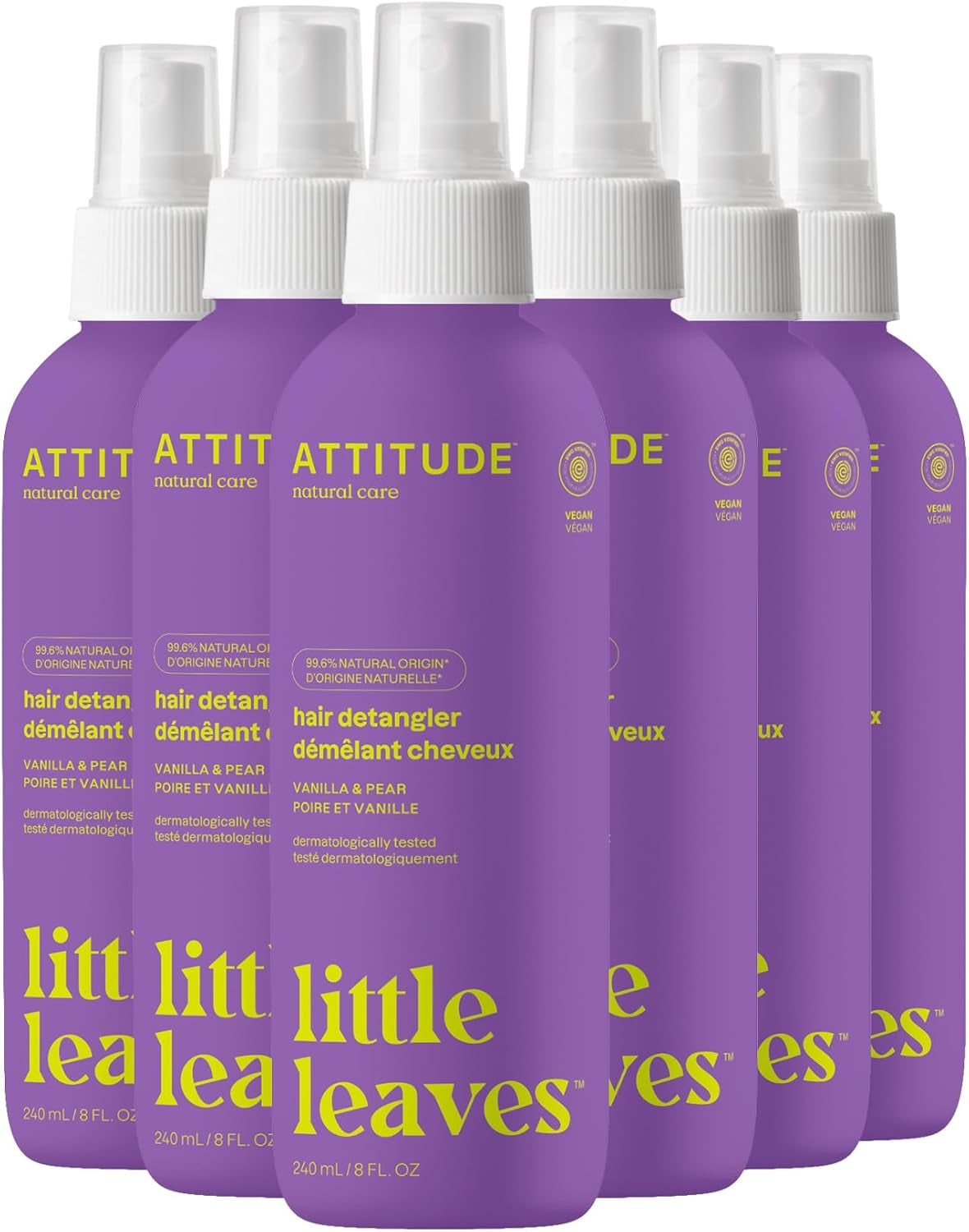 Rinse-Free Hair Detangler Spray for Kids, Made in Canada, EWG Verified, Leave in Product, Vegan, Vanilla and Pear, 240 Ml