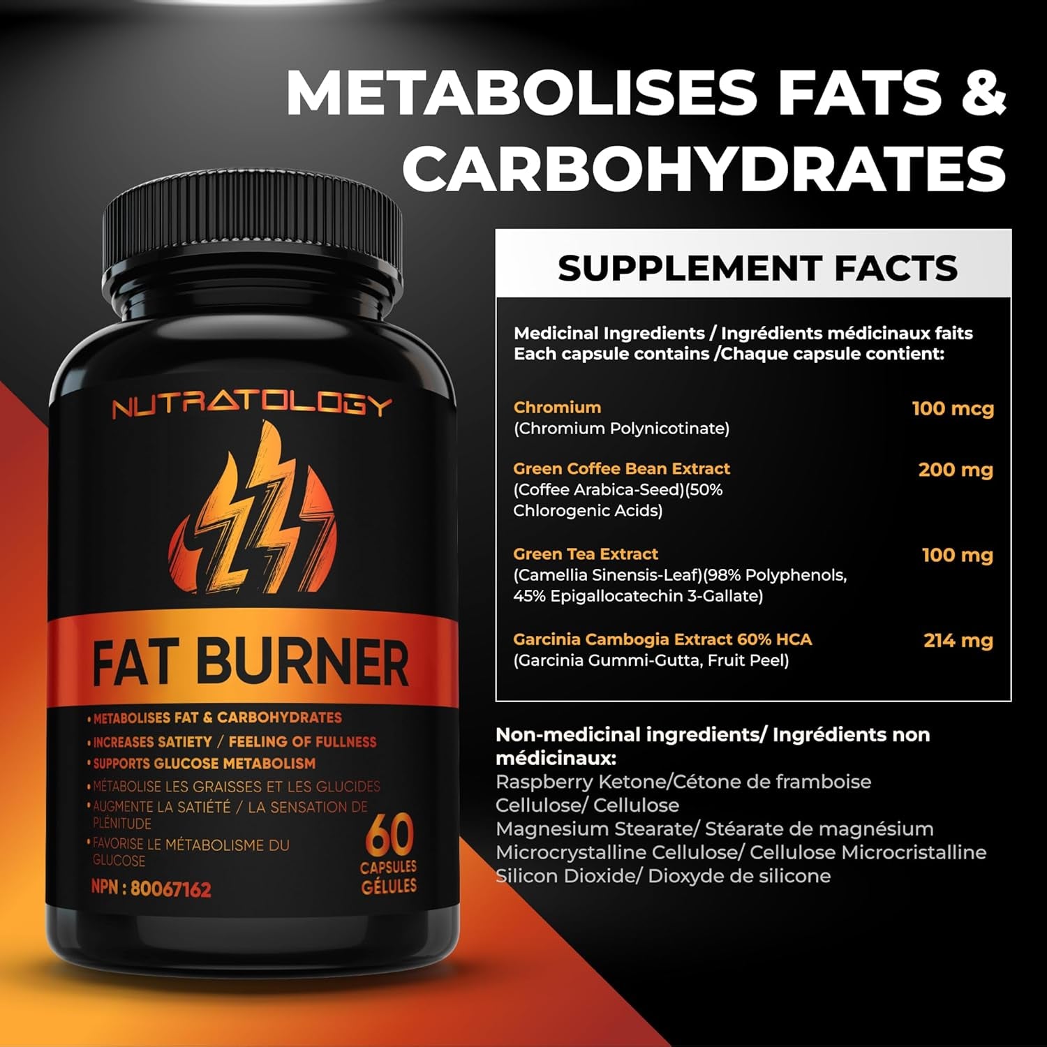 Thermogenic Fat Burner - Metabolizes Carbohydrates+Fats - Appetite Suppressant That Helps Satiety - Weight Loss Pills for Women & Men - Bloating Relief - Keto-Friendly - 60 Diet Pills/Caps