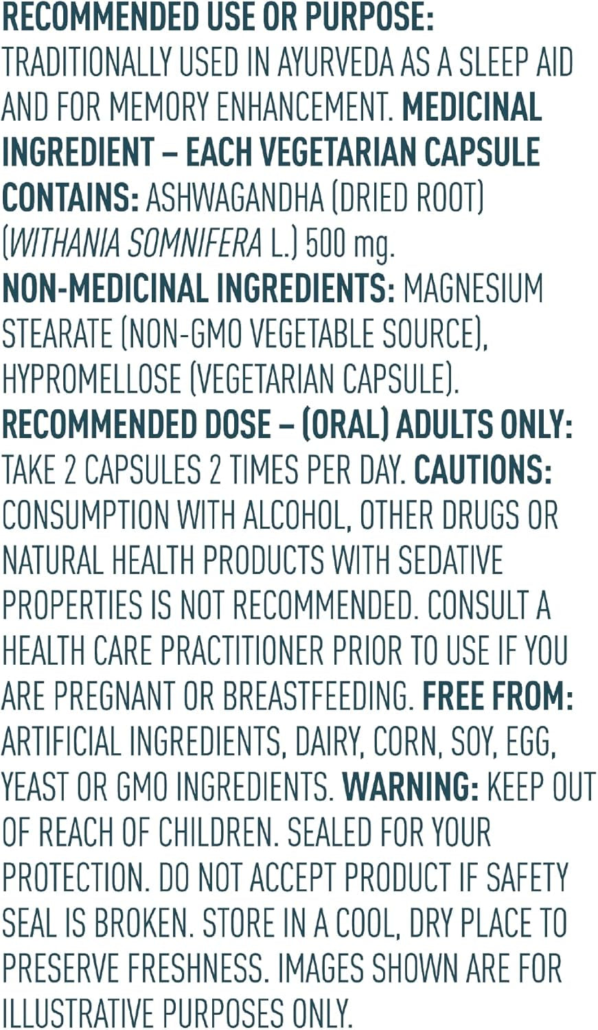 Canadian-Made Ashwagandha- Stress Relief, Sleep Aid, Mood Enhancement, Thyroid and Blood Sugar Balance- 60 Vcaps
