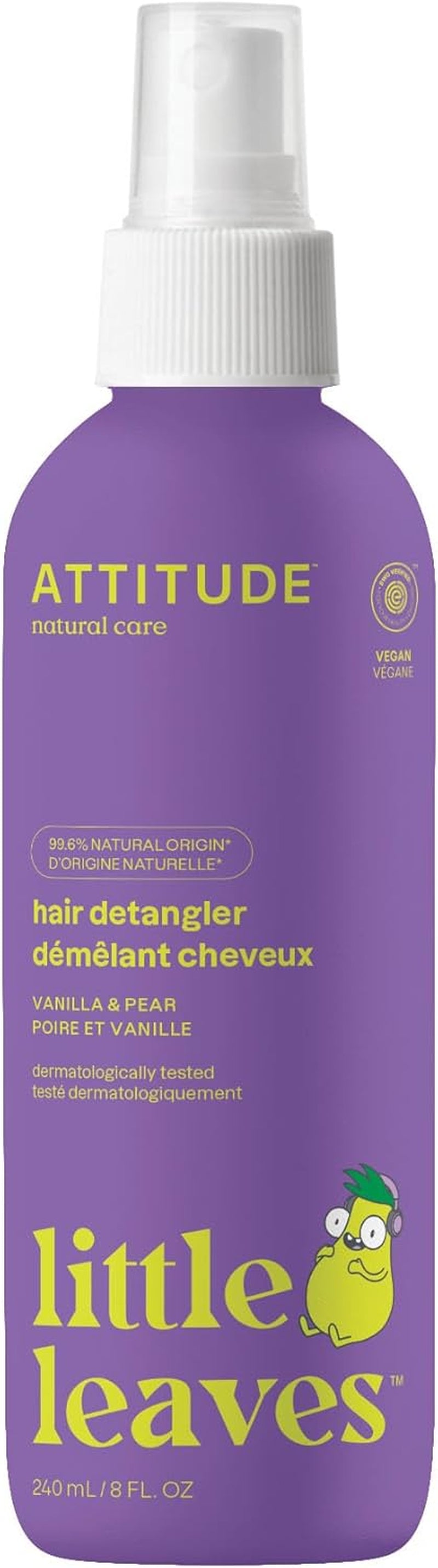 Rinse-Free Hair Detangler Spray for Kids, Made in Canada, EWG Verified, Leave in Product, Vegan, Vanilla and Pear, 240 Ml