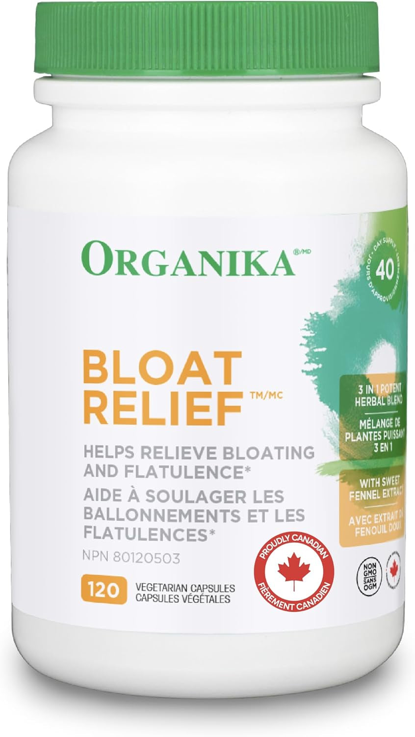 Canadian-Made Bloat Relief- Helps Relieve Bloating and Flatulence- Herbal Blend of Sweet Fennel, Turmeric, and Milk Thistle- Digestive Support- 120Vcaps