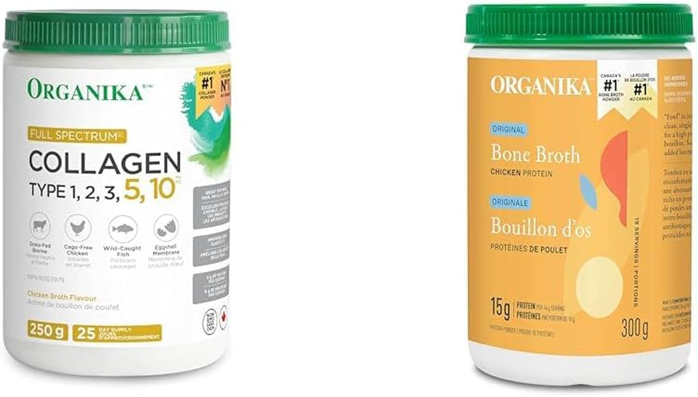 Canadian-Made Full Spectrum Collagen - Type 1,2,3,5,10 - Complete Collagen Naturally Containing Hyaluronic Acid and Elastin for Healthier Hair, Skin and Joints Mild Chicken Broth Flavour 250G