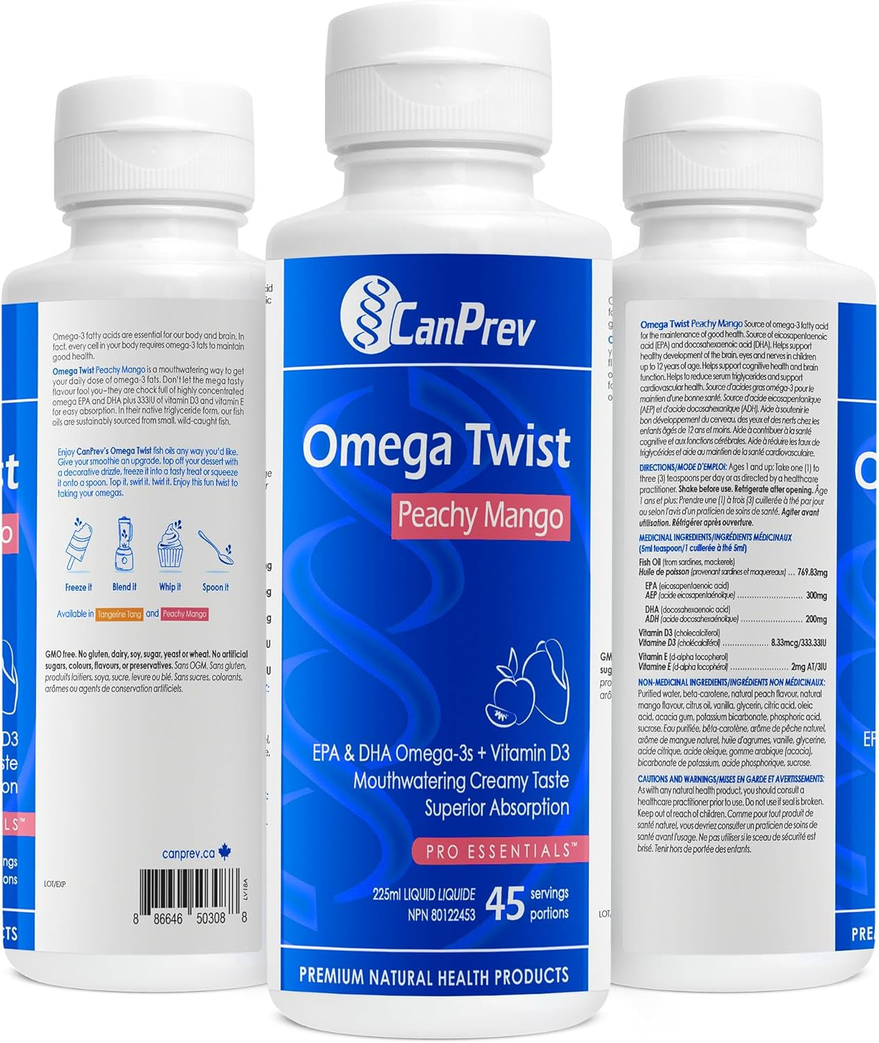 Omega Twist - Peachy Mango 225Ml - Superior Absorption Enriched with DHA & EPA Omega-3 Fatty Acids -Supports Overall Wellness