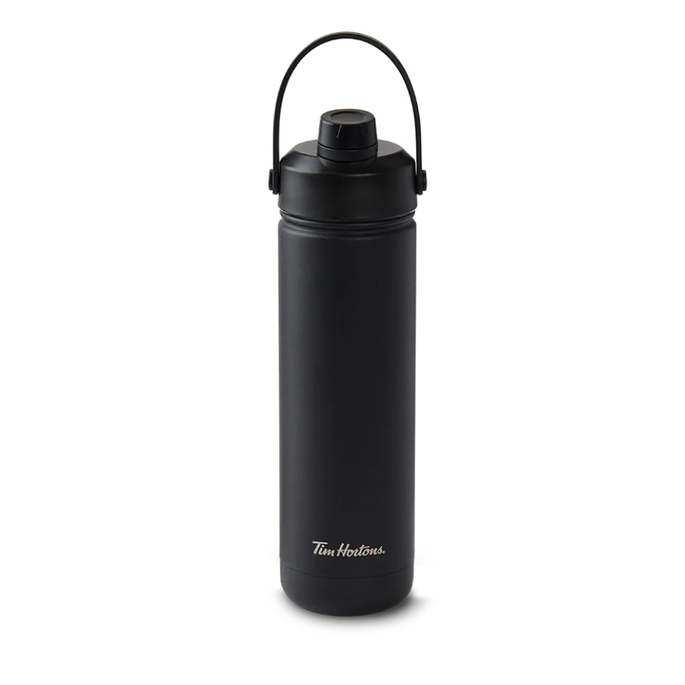 Tim Hortons 26oz Insulated Stainless Steel Water Bottle | Chug and Sip with Handle | Black