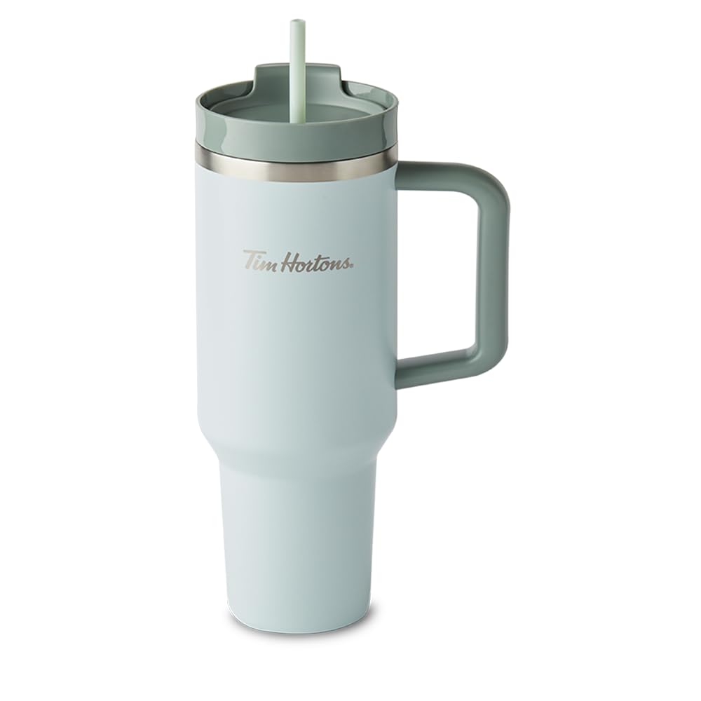 Tim Hortons 40oz Sage Stainless Steel Tumbler with Handle and Straw